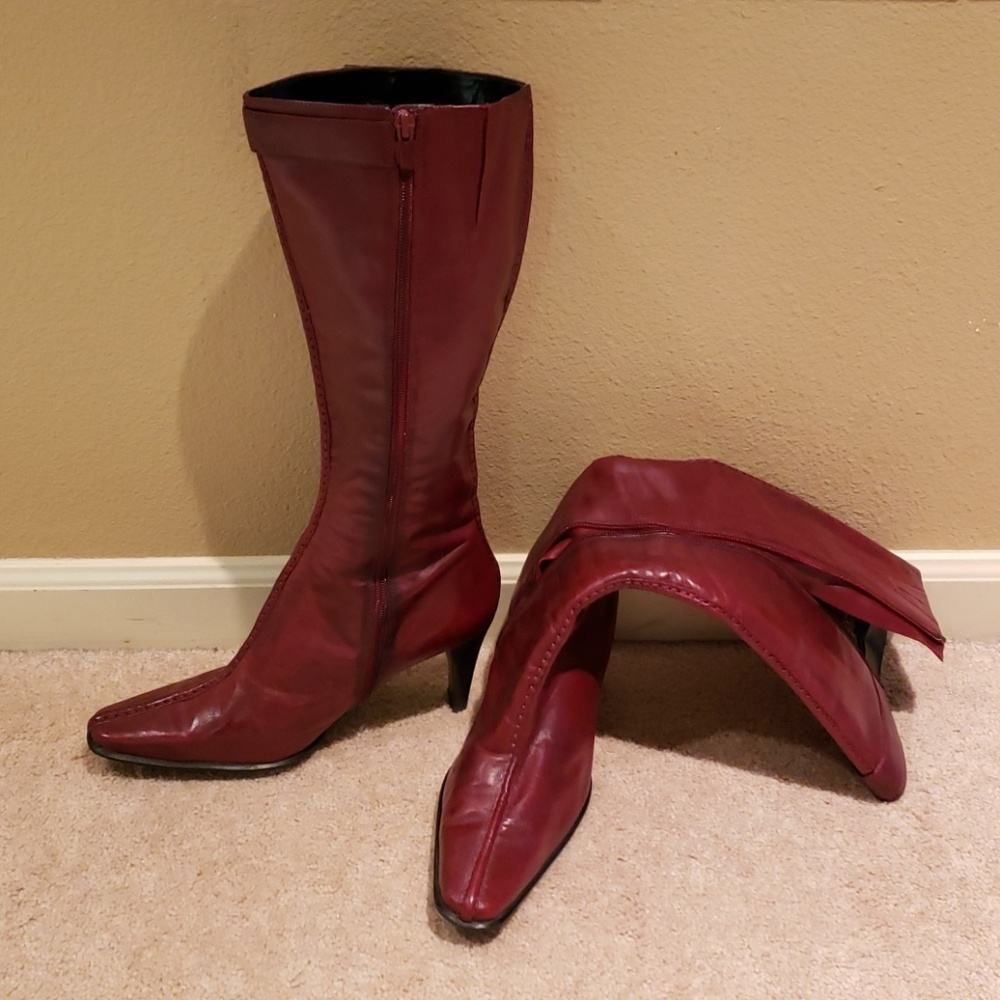 Beautiful red leather knee high boots